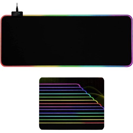 Large RGB Gaming Mouse Pad - 14 Light Modes Extended Computer Keyboard Mat with Durable Stitched Edges and Non-Slip Rubber Base  High-Performance Mous
