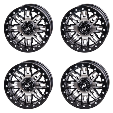 (4 Pack) 4/137 Tusk Teton Beadlock Wheel 14x7 6.0 + 1.0 Machined/Black - Fits: CAN-AM Maverick Sport 1000R X MR 2019-2021