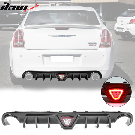 Ikon Motorsports Compatible with 12-14 Chrysler 300 SRT Shark Fin Rear Diffuser Lip with Red LED Light
