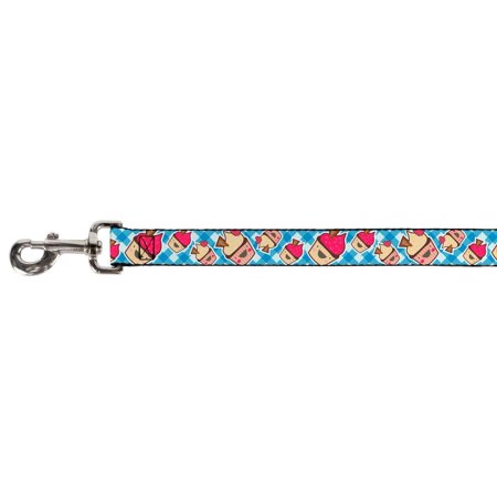 Buckle-Down Pet Leash  Dog Leash  Happy Cupcakes Buffalo Plaid White Blue  6 Feet Long 1.0 Inch Wide