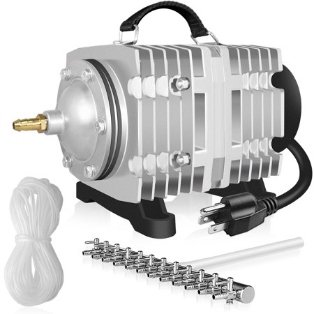 Simple Deluxe Commercial Air Pump 1744 GPH 120W 110L/min 12 Outlets with Airline Tubing 50 Feet for Aquarium  Pond  Hydroponics Systems Air Pump  Silv