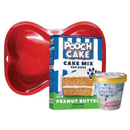 Pooch Cake Gift Set for Dogs: Peanut Butter Cake  Birthday Cake Ice Cream & Silicone Baking Pan