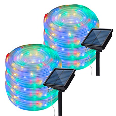 Ecohut Solar Outdoor Rope Lights 100 LED Multi-Color Clear String Light 40 Feet IP65 Water Resistance for Garden Yard Fence Path Patio Frontdoor Chris
