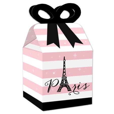 Big Dot of Happiness Paris  Ooh La La - Square Favor Gift Boxes - Paris Themed Baby Shower or Birthday Party Bow Boxes - Set of 12