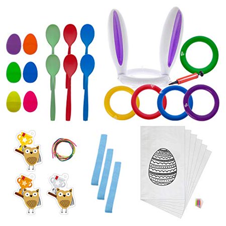 Outdoor Lawn Games DIY Sack Race Bags  Eggs and Spoon Race Game  Easter Inflatable Bunny Ring Toss  3-Legged Race Bands Outside Game Party Favor