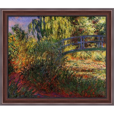 The Japanese Bridge (the Water-Lily Pond and Path by the Water) 32x28 Large Walnut Ornate Wood Framed Canvas Art by Claude Monet