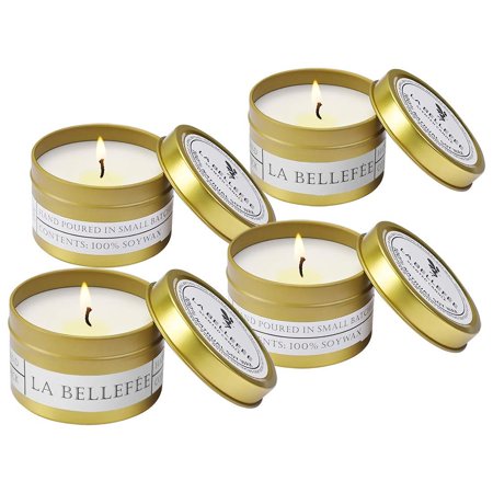 LA BELLEFÃ‰E Scented Candle Soy Wax Travel Tin Aromatherapy Candles Gift Set for Wedding, Festival - Lemongrass Bergamot, Sea Salt Sage, French Lav