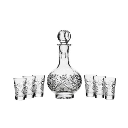 7-Piece Russian Crystal Vintage Vodka Set  16-Oz Decanter Carafe W/ 6 Shot Sherry Liquor Shooter Glasses  Old-fashioned Glassware (5104)