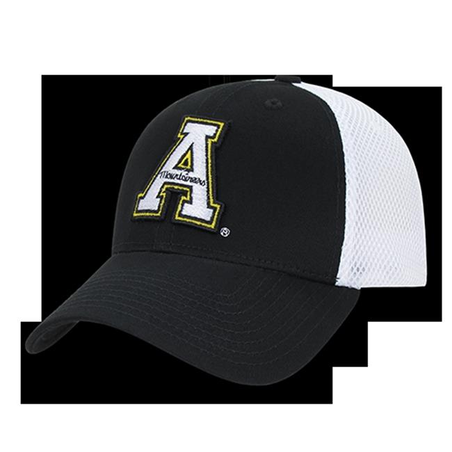 W Republic Apparel 1021-104-BLKWHT Appalachian State Structured Mesh Flex Cap  Black