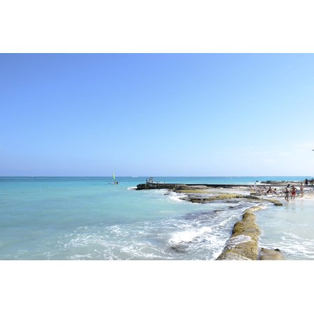 Path Ocean Nature Sea Waves Water People-20 Inch by 30 Inch Laminated Poster with Bright Colors and Vivid Imagery-Fits Perfectly in Many Attractive Fr