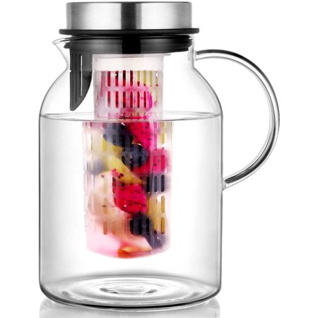 Ottoy Glass Fruit Infuser Water Pitcher with Removable Lid, High Heat Resistance Infusion Pitcher for Hot/Cold Water, Flavor-Infused Beverage & Iced T