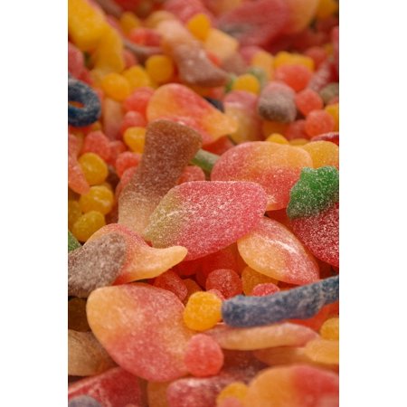 Sweetness Fruit Gums Sour Fruit Gums Mix Sour-12 Inch by 18 Inch Laminated Poster with Bright Colors and Vivid Imagery-Fits Perfectly in Many Attracti