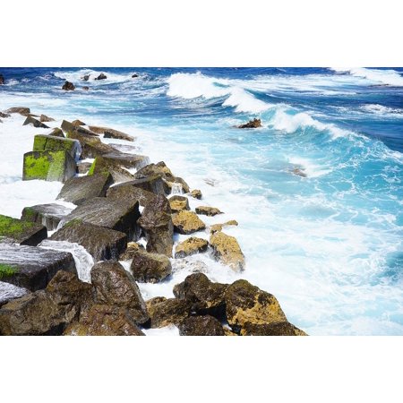 Canvas Print Wave Sea Breakwater Ocean Inject Spray Water Stretched Canvas 10 X 14