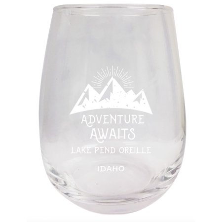 Lake Pend Oreille Idaho Souvenir 9 Ounce Laser Engraved Stemless Wine Glass Adventure Awaits Design 2-Pack