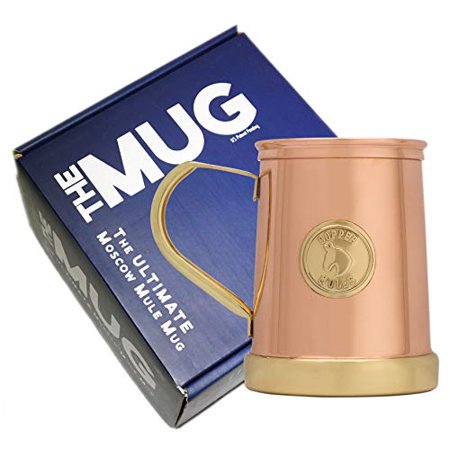The Finest HandCrafted Copper Mug by Copper Mules - Unique Patent Pending Design - Solid Brass Base and Handle - Holds 18oz