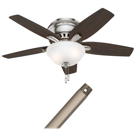 Hunter 51082 Newsome 42-Inch Low Profile Ceiling Fan with Light (Medium Walnut/Dark Walnut with Brushed Nickel Finish) & 26019 Brushed Nickel Downrod 