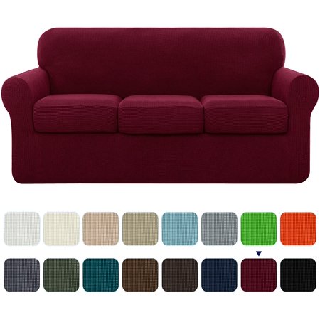 subrtex textured grid stretch sofa cover couch slipcover with separate cushion cover (wine  sofa)