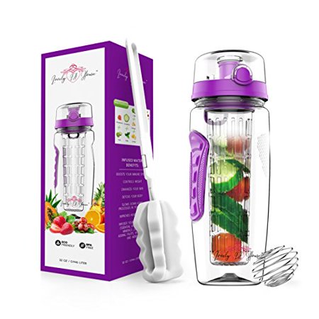 Fruit Infuser Water Bottle 32 Oz: Flavored Water & Tea Infusion for Hydration  Protein Shake Sports Container  Leak-Proof Lid  Long Infuser Basket - w