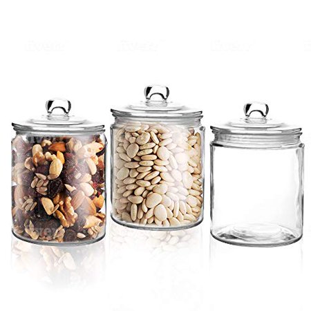 Set of 3 Glass Jar with Lid 1 Liter  Airtight Glass Storage Container for Food, Pasta, Coffee, Candy, Dog Treats, Snacks  Glass Organization Canisters