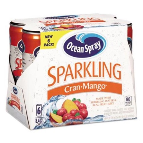 (24 Cans) Ocean Spray Sparkling Water and Fruit Juice, Cranberry Mango, 8.4 Fl Oz