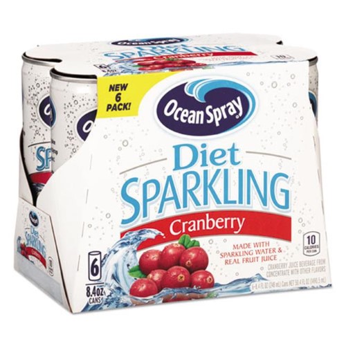 (24 Cans) Ocean Spray Sparkling Water and Fruit Juice, Cranberry, 8.4 Fl Oz