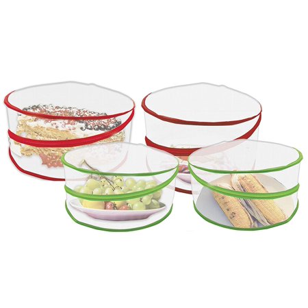4 Pop up Mesh Food Covers Protectors Picnic Set Screen Collapsible with Carry Ring