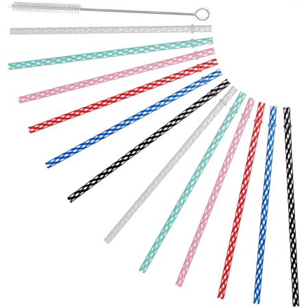 10.5' Long Reusable Plastic Replacement Drinking Straws for 30 Oz & 20 Oz Yeti, RTIC, Mason Jar, Starbucks, Tervis, Ninja OZARK Tumblers, Set of 12 wi