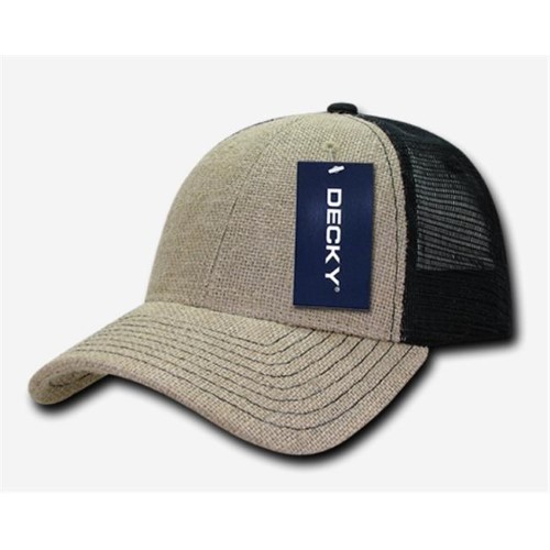 Decky 1136 6 Panel Low Profile Structured Jute Trucker-Natural/Black