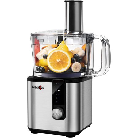 8 Cup Electric Food Processor, MAGICCOS 750Watt Food Chopper, 7 Processing Attachments for Chopping Pureeing Kneading Shredding and Slicing, 5 Variabl