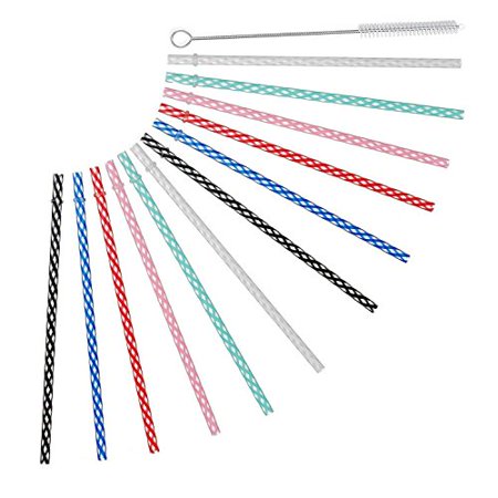 ALINK Reusable Plastic Drinking Straws for Yeti, RTIC, Mason Jar, Starbucks, Tervis, OZARK Tumblers, Set of 12 with Cleaning Brush