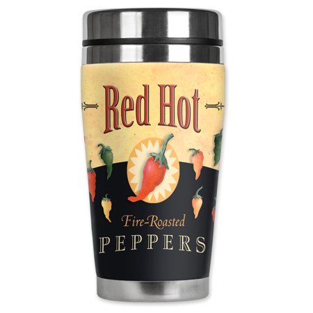 Mugzie Brand 16-Ounce Stainless Steel Travel Mug with Insulated Wetsuit Cover - Red Hot Peppers
