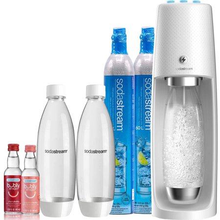 SodaStream Fizzi One Touch Sparkling Water Maker Bundle (White) with CO2, BPA Free Bottles, and Bubly Drops Flavors