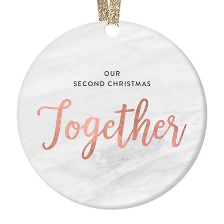 Second Anniversary Ornament 2nd Christmas Together Keepsake Gift Wedding Married Couples Girlfriend Boyfriend Partners Husband Wife Rose Gold Xmas Tre
