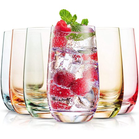MITBAK 13- OZ Colored Highball Glasses (Set of 6)  Lead Free Drinking Glasses Tumblers for Mixed Drinks, Water, Juice Beer, Cocktail  Glassware Set, E