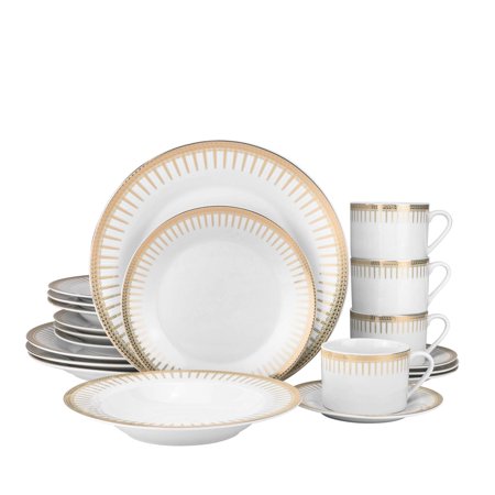Euro Porcelain 20-pc Luxury Dinnerware Set W/ 24K Gold Ornament  HQ Dining Tableware Service for 4 (6974)