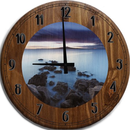 Large Wall Clock Stone Path Into the Foggy Ocean Water Scenic Sky Bar Sign Home Decor Classic Walnut 18 Inch Wall Decor