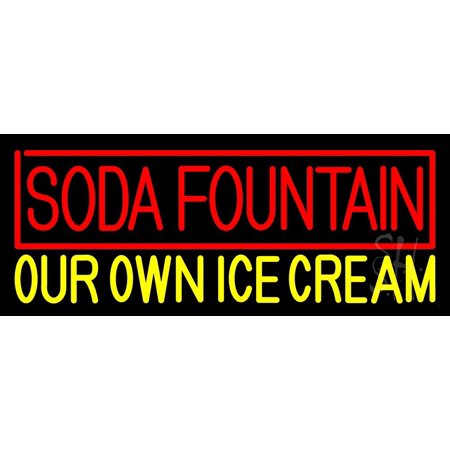 Soda Fountain Our Own Ice Cream LED Neon Sign 10 X 24 - Inches  Black Square Cut Acrylic Backing  with Dimmer - Bright and Premium Built Indoor LED Ne