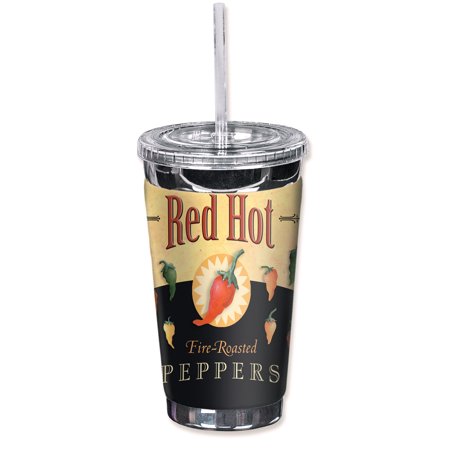 Mugzie Sweat Proof 16-Ounce to Go Tumbler with Insulated Wetsuit Cover - Red Hot Peppers