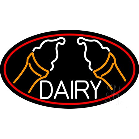 White Dairy with Ice Cream LED Neon Sign 13 X 24 - Inches  Black Square Cut Acrylic Backing  with Dimmer - Bright and Premium Built Indoor LED Neon Si