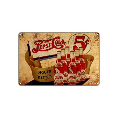 Pepsi Cola Bigger Better Soda Soft Drink Bottle Vintage Retro Metal Wall Decor Art Shop Man Cave Bar Aluminum 8 X12  Sign