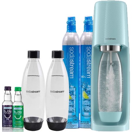 SodaStream Fizzi Sparkling Water Maker Bundle (Icy Blue), with CO2, BPA Free Bottles, and Bubly Drops Flavors