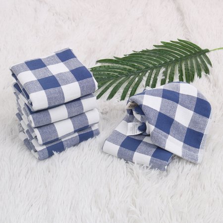 PiccoCasa Soft Absorbent 6 Piece Kitchen Tea Coffee Towel Set – Includes 6 Dishcloth  100% Cotton  Buffalo Pattern Style  Blue