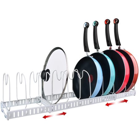 X-cosrack 11 Dividers Pot Pan Lid Rack Bakeware Cupboard Organizer, Expandable, Patent Pending. White