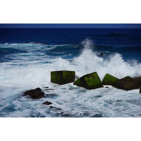 Canvas Print Ocean Water Inject Breakwater Wave Sea Spray Stretched Canvas 10 X 14