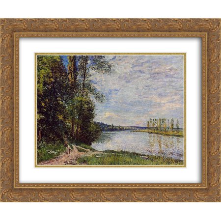 Alfred Sisley 2x Matted 24x20 Gold Ornate Framed Art Print  the Path from Veneux to Thomery Along the Water  Evening