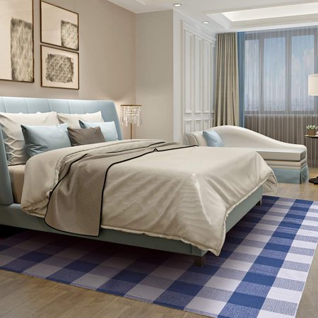 DecorX Buffalo Check Rug Navy Blue White Checkered Carpet Buffalo Plaid Rugs 4 X 6 Feet Machine Washable Area Rug for Bedroom Living Room
