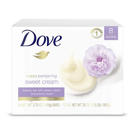 Dove Purely Pampering Beauty Bar Gentle Cleanser for Softer Skin SweetCream & Peony More Moisturizing Than Bar Soap 3.75 Oz 8 Bars