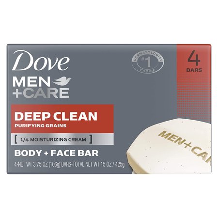 Dove Men+Care Body and Face Bar More Moisturizing Than Bar Soap Deep CleanEffectively Washes Away Bacteria, Nourishes Your Skin 3.75 Oz 4 Bar