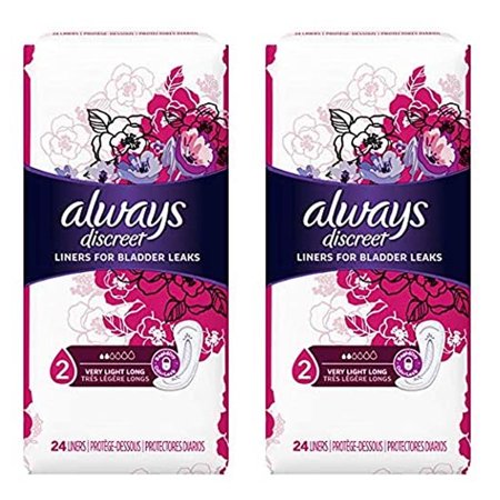 Pack of (2) Always Discreet Incontinence Bladder Liners - Very Light - Long Length - 24 Count