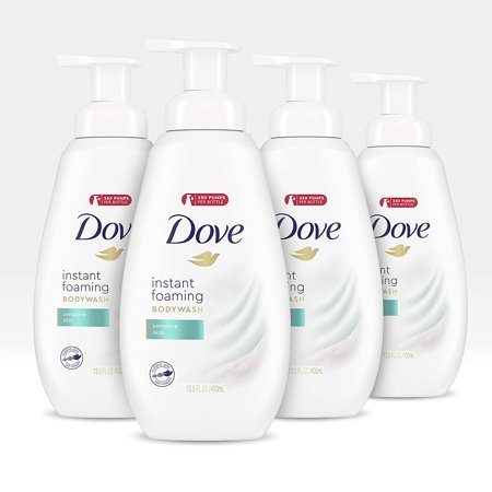 Dove Instant Foaming Sensitive Skin Body Wash  Fragrance Free  13.5 Fl Oz (4 Pack)